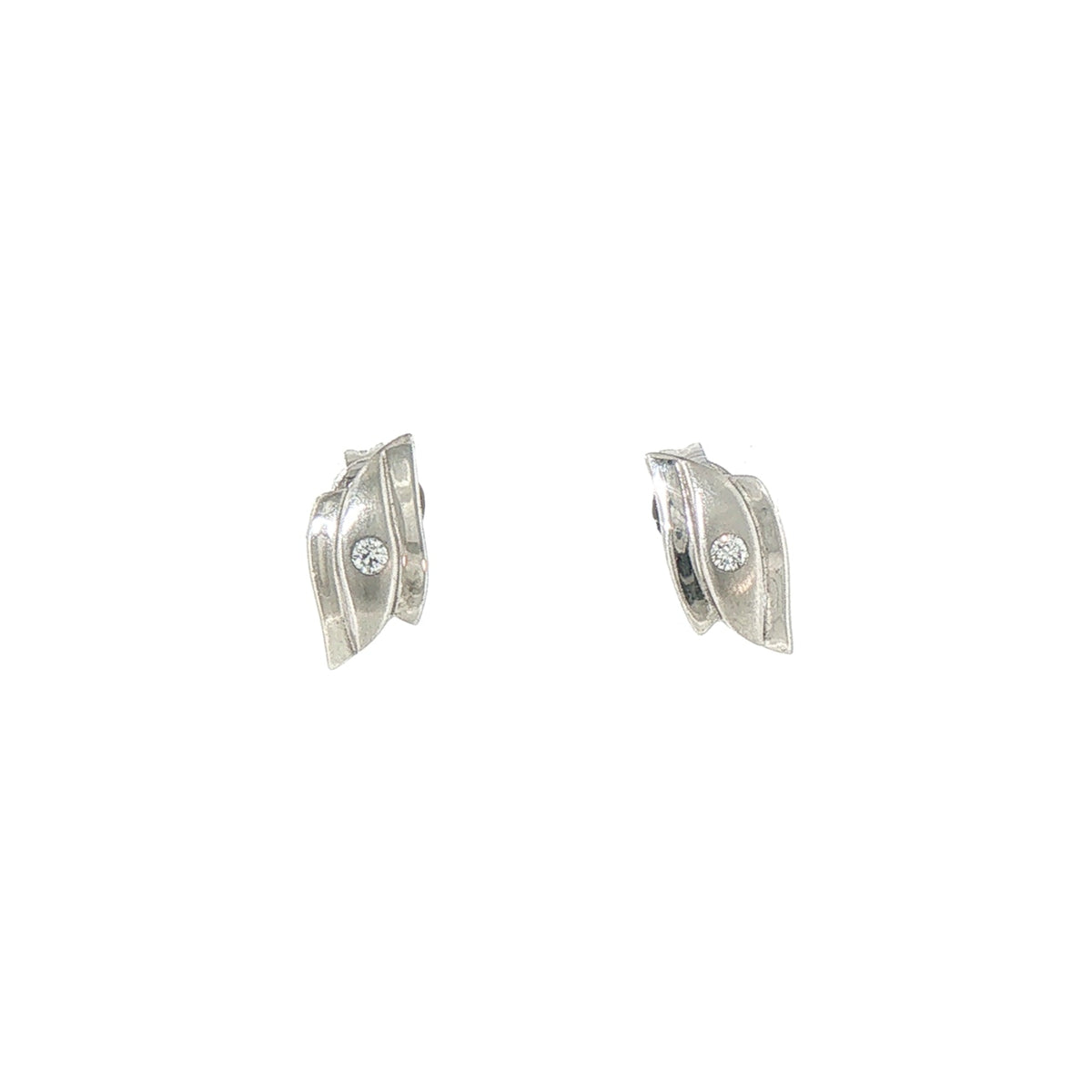 Wave Shaped Natural Diamond Stud Earrings in 9ct White Gold