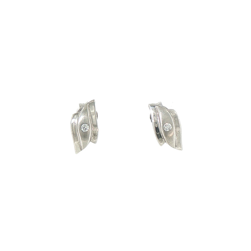Wave Shaped Natural Diamond Stud Earrings in 9ct White Gold