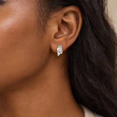 Wave Shaped Natural Diamond Stud Earrings in 9ct White Gold