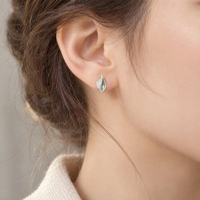 Leaf Shaped Natural Diamond Stud Earrings in 9ct White Gold