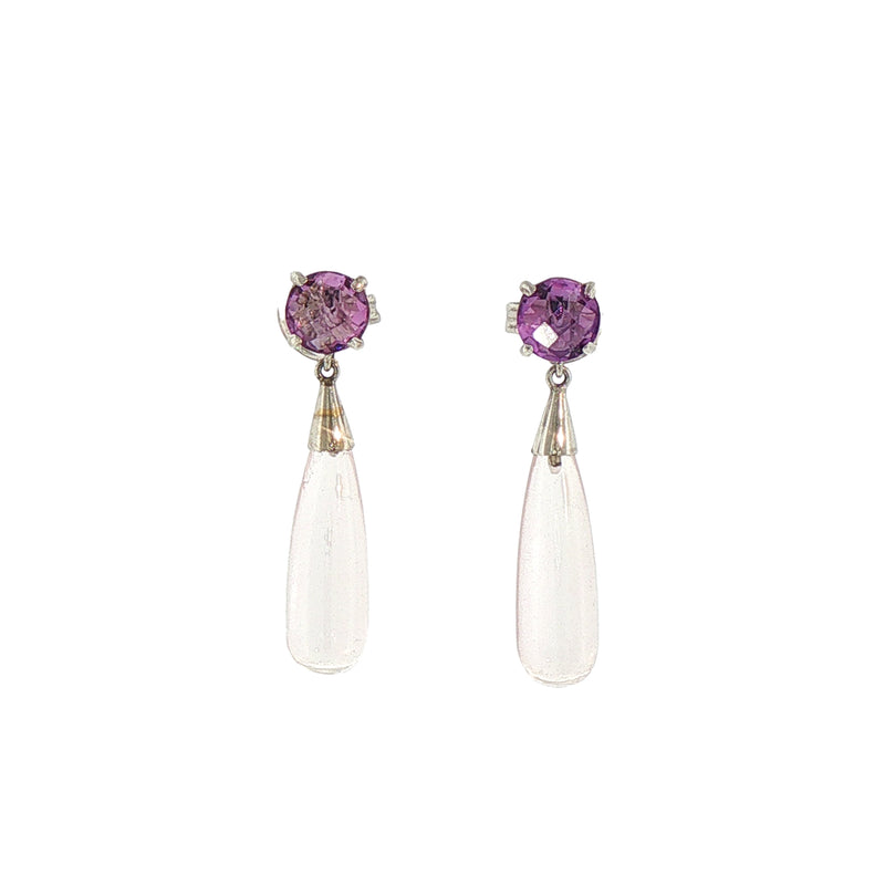 Amethyst and Rock Crystal Drop Earrings in 18ct White Gold