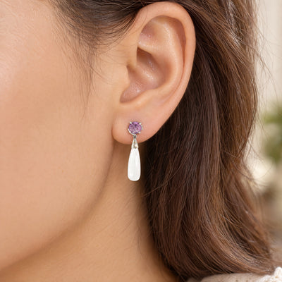 Amethyst and Rock Crystal Drop Earrings in 18ct White Gold