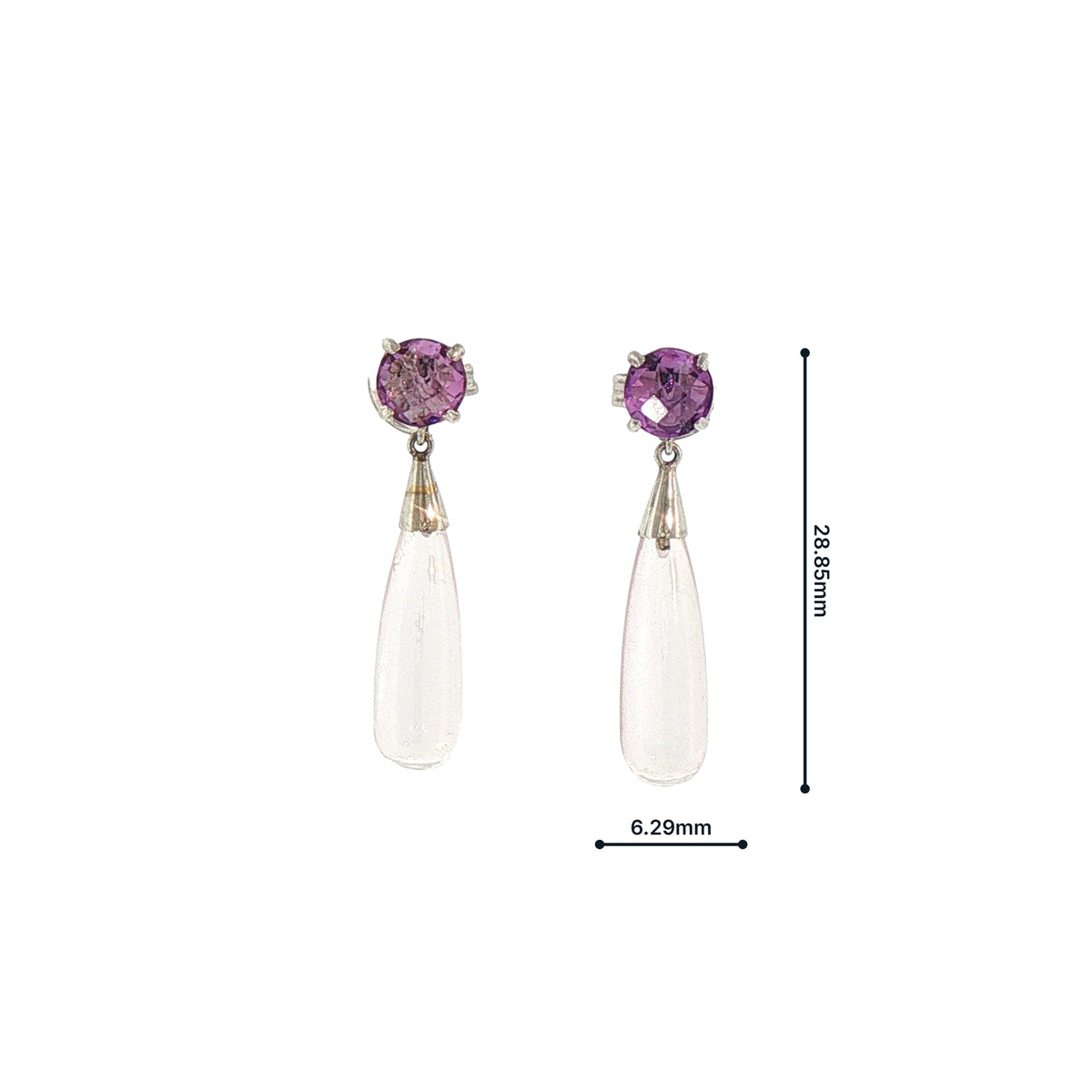 Amethyst and Rock Crystal Drop Earrings in 18ct White Gold