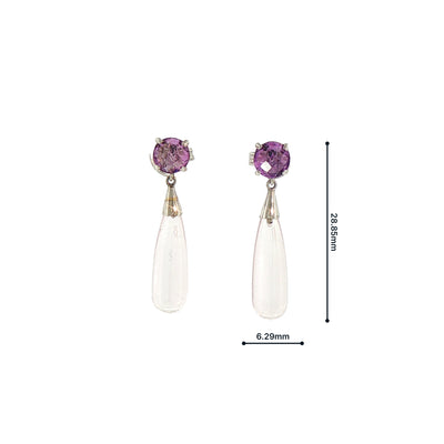 Amethyst and Rock Crystal Drop Earrings in 18ct White Gold