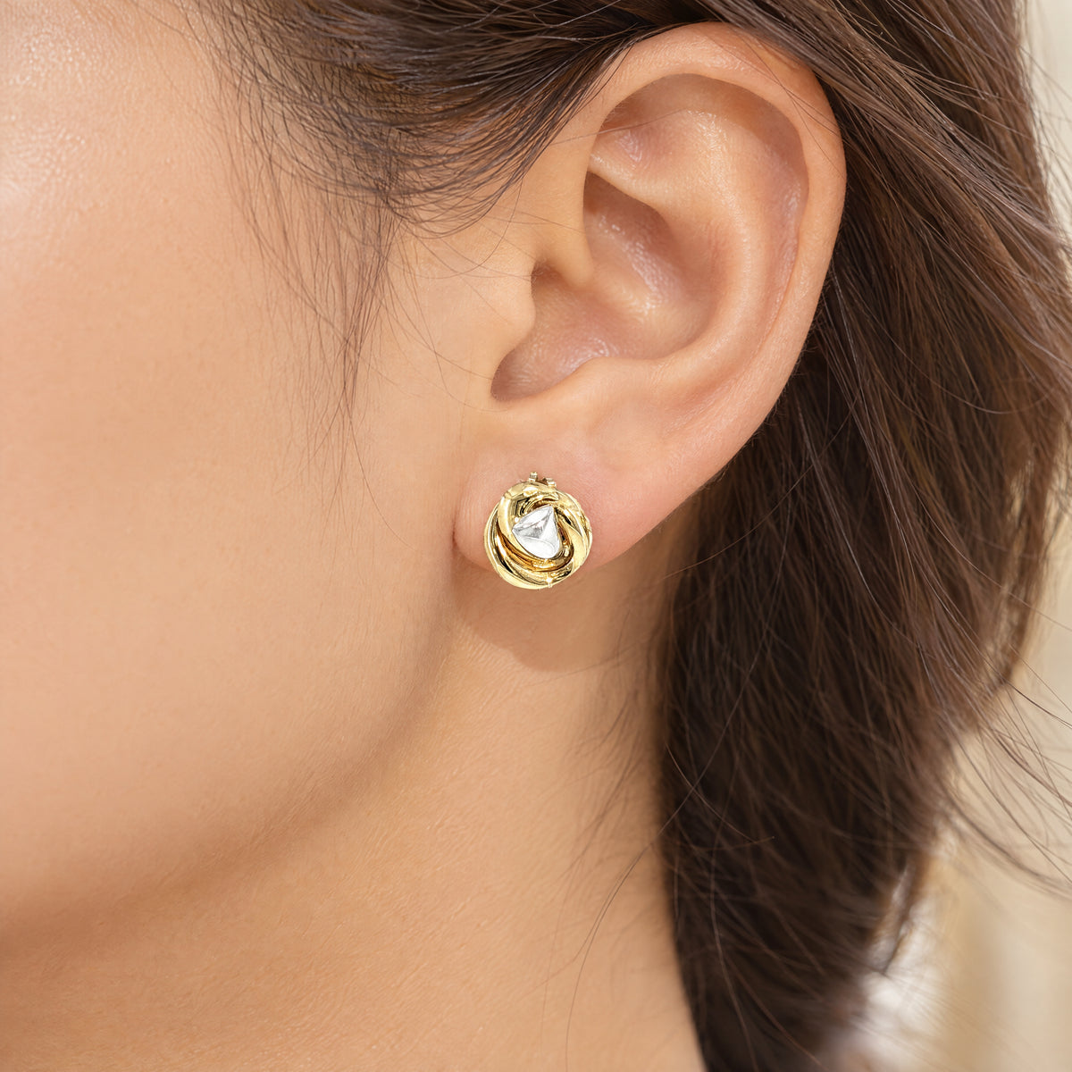 Two-Toned Knot Stud Earrings in 18ct White and Yellow Gold
