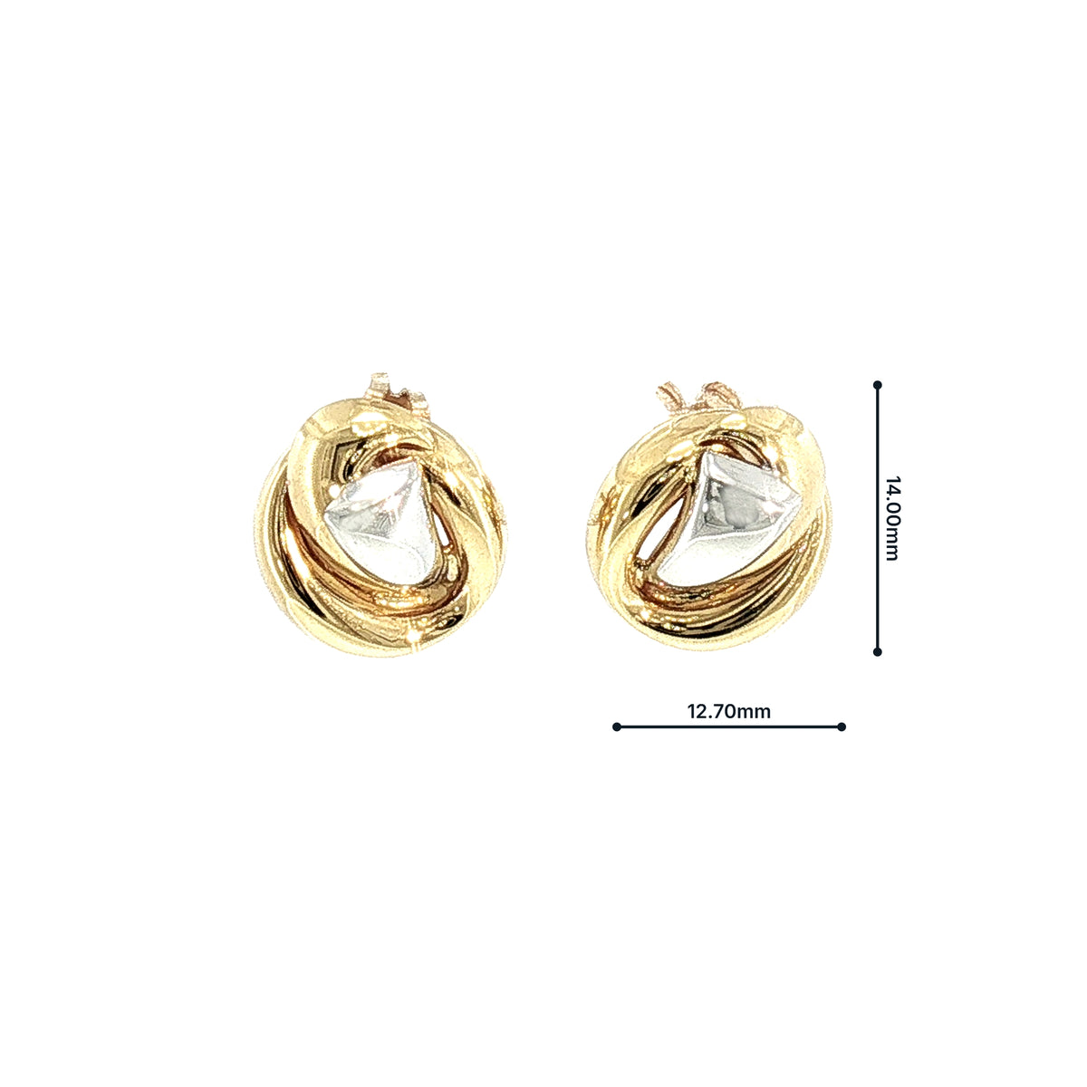 Two-Toned Knot Stud Earrings in 18ct White and Yellow Gold