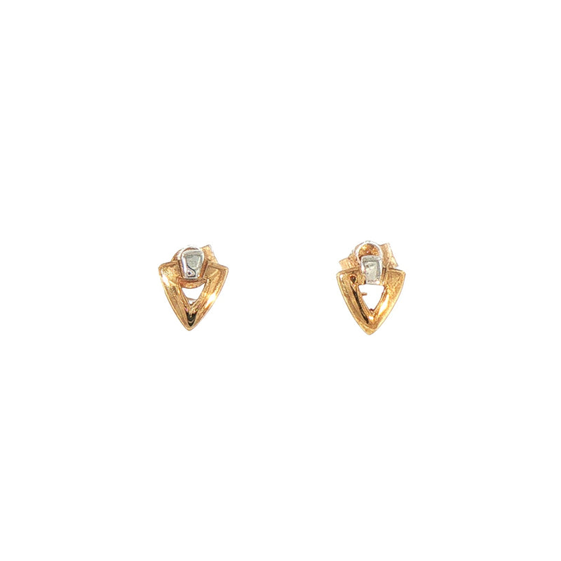 Two-Toned Triangular Stud Earrings in 9ct White and Yellow Gold