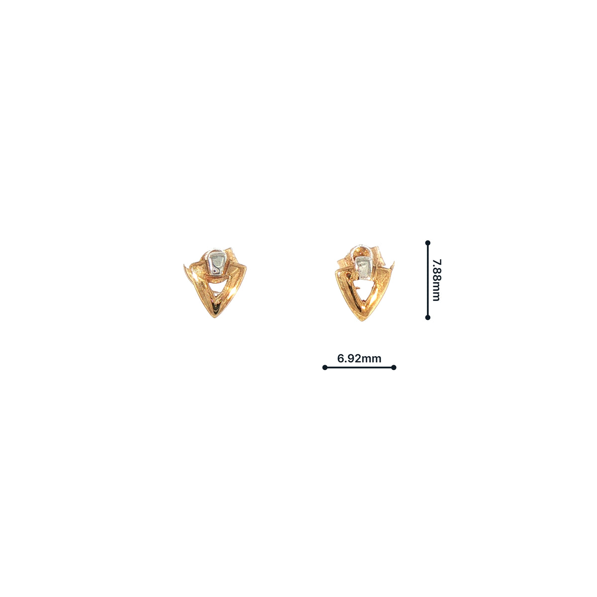 Two-Toned Triangular Stud Earrings in 9ct White and Yellow Gold