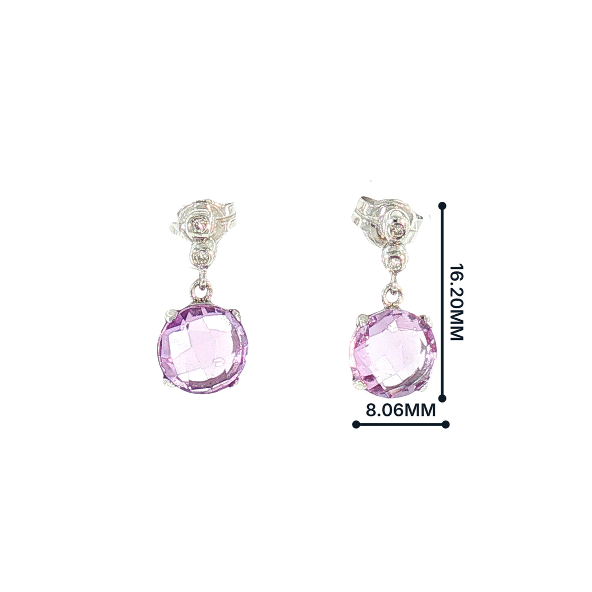 Round Amethyst and Natural Diamond Drop Earrings in 18ct White Gold