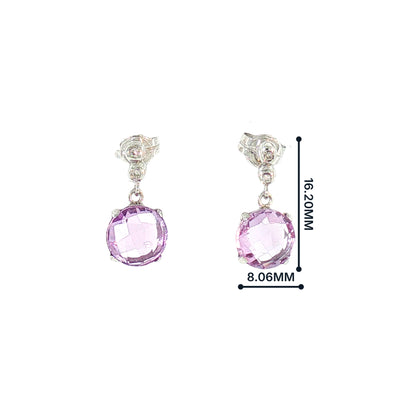 Round Amethyst and Natural Diamond Drop Earrings in 18ct White Gold