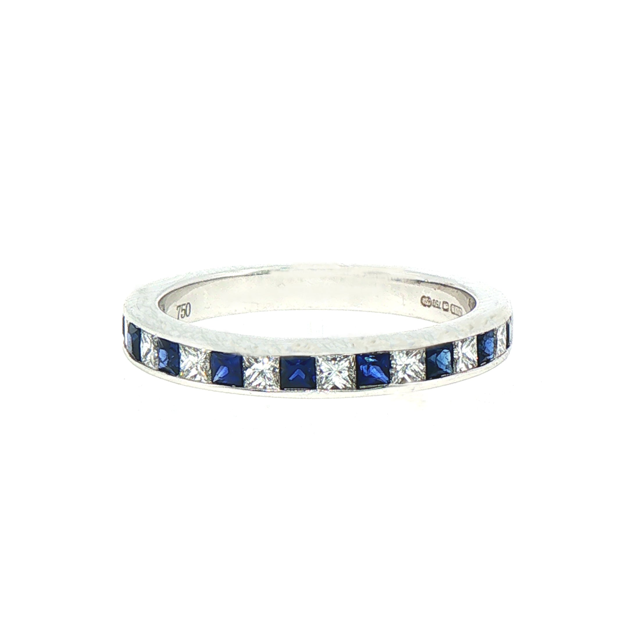 0.43ct Sapphire & 0.38ct Natural Diamond Princess Cut Eternity Ring in 18ct White Gold