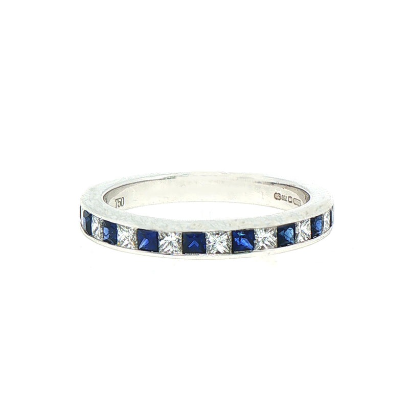0.43ct Sapphire & 0.38ct Natural Diamond Princess Cut Eternity Ring in 18ct White Gold