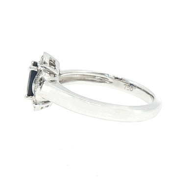 0.81ct Oval Sapphire & 0.15ct Natural Diamond Halo Cluster Ring in 18ct White Gold