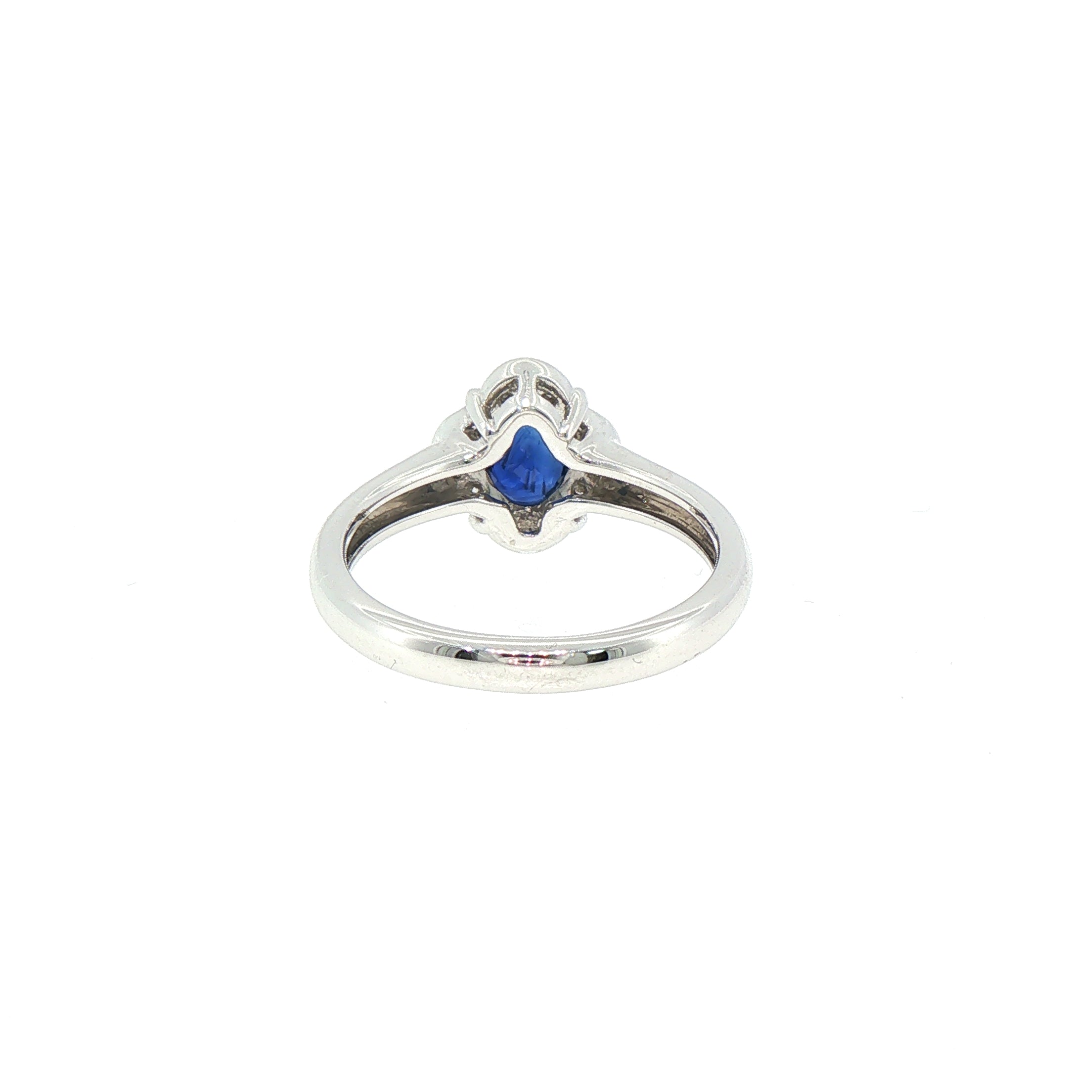 0.81ct Oval Sapphire & 0.15ct Natural Diamond Halo Cluster Ring in 18ct White Gold
