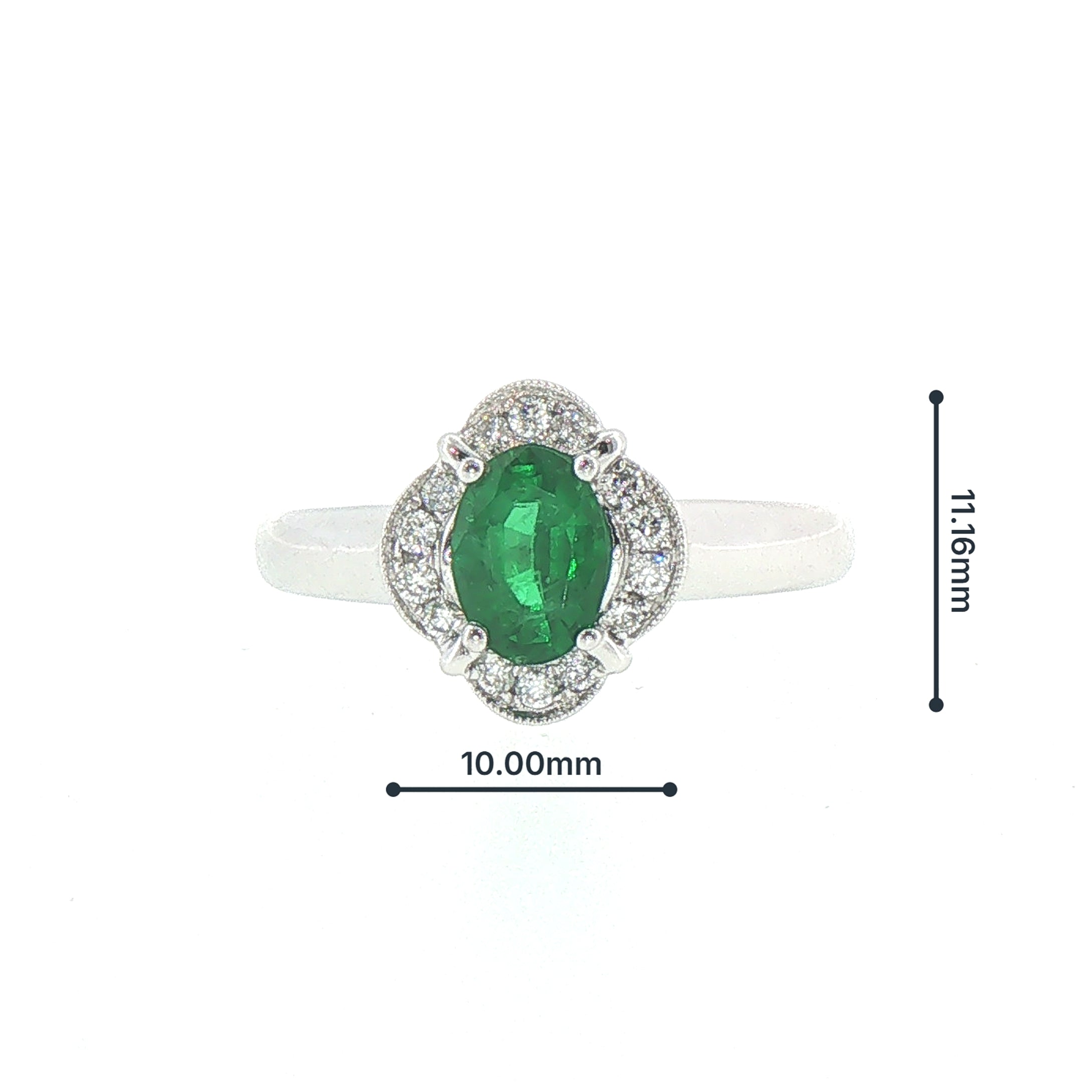 0.74ct Oval Emerald & 0.16ct Natural Diamond Cluster Ring in 18ct White Gold