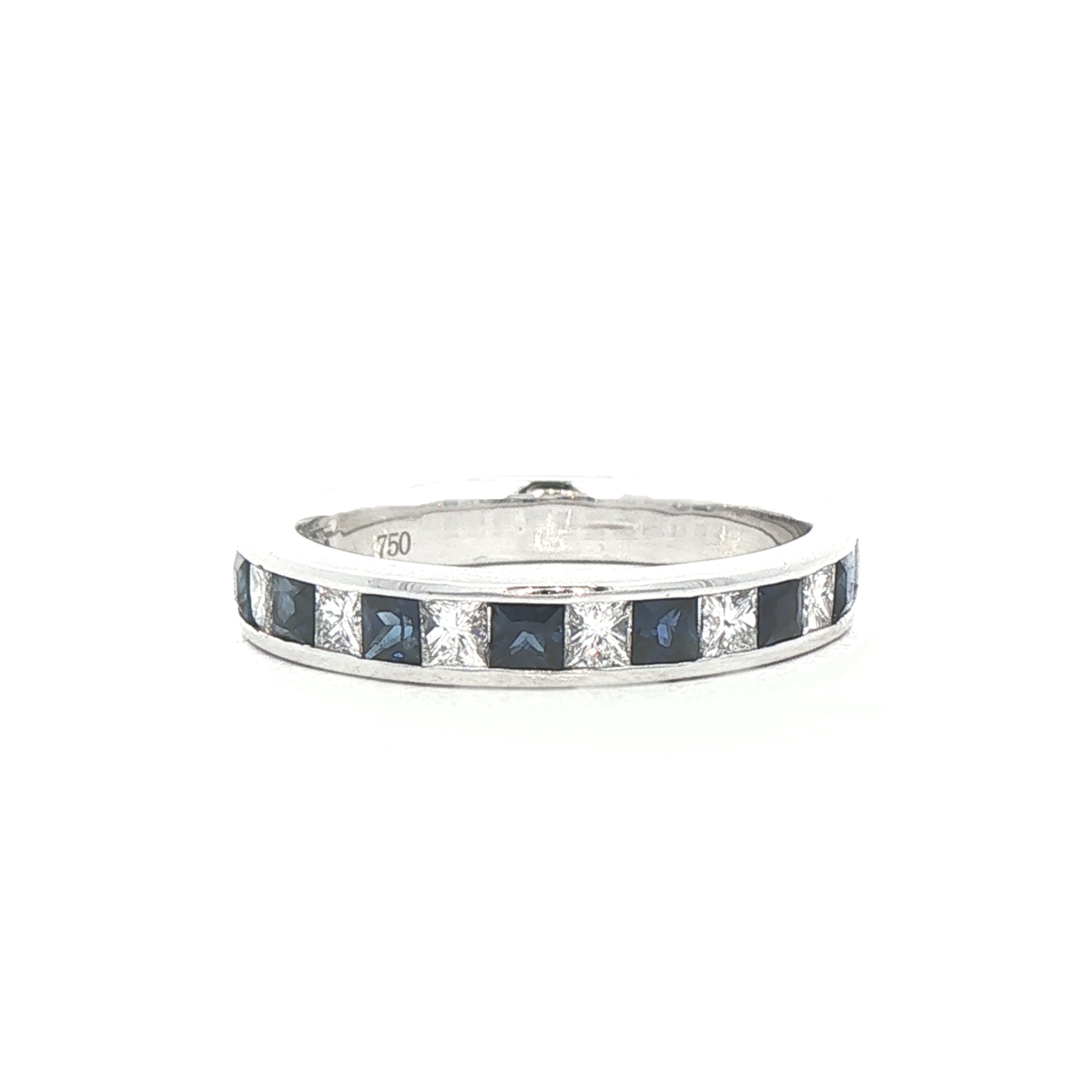 0.64ct Sapphire & 0.55ct Natural Diamond Princess Cut Channel Set Eternity Ring in 18ct White Gold