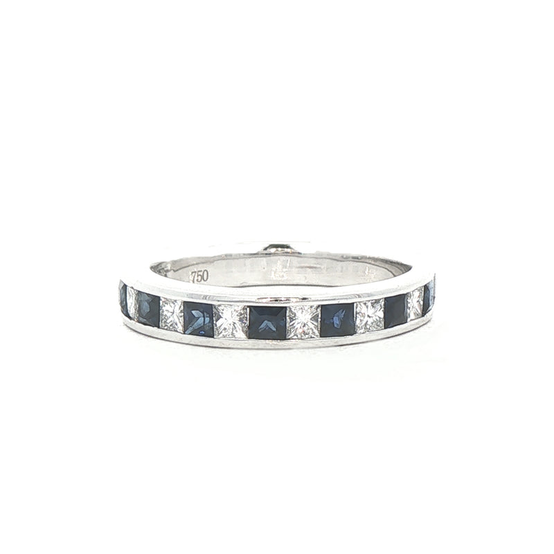 0.64ct Sapphire & 0.55ct Natural Diamond Princess Cut Channel Set Eternity Ring in 18ct White Gold