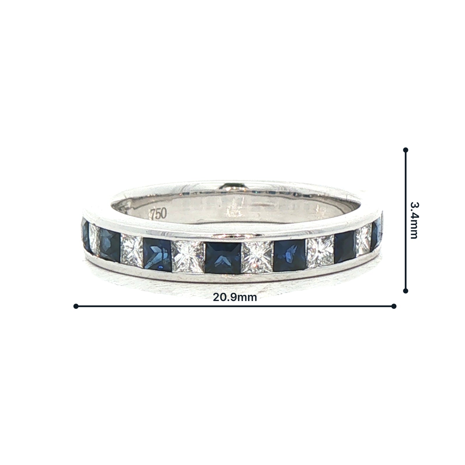 0.64ct Sapphire & 0.55ct Natural Diamond Princess Cut Channel Set Eternity Ring in 18ct White Gold