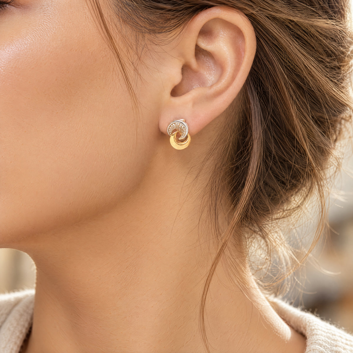 Two-Toned Fancy Stud Earrings in 18ct Yellow and White Gold