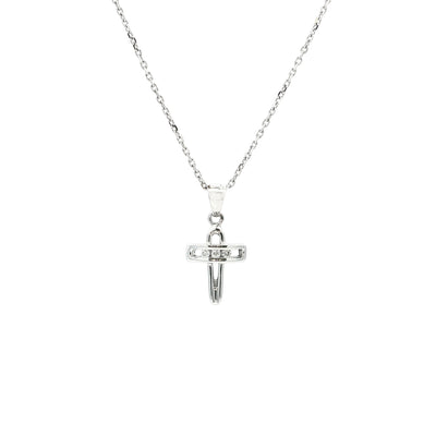 Three Stone Natural Diamond Open Cross Pendant in 18ct White Gold