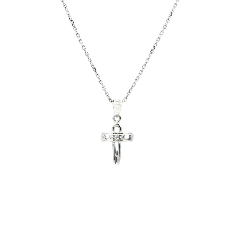Three Stone Natural Diamond Open Cross Pendant in 18ct White Gold