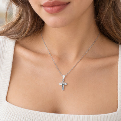 Three Stone Natural Diamond Open Cross Pendant in 18ct White Gold