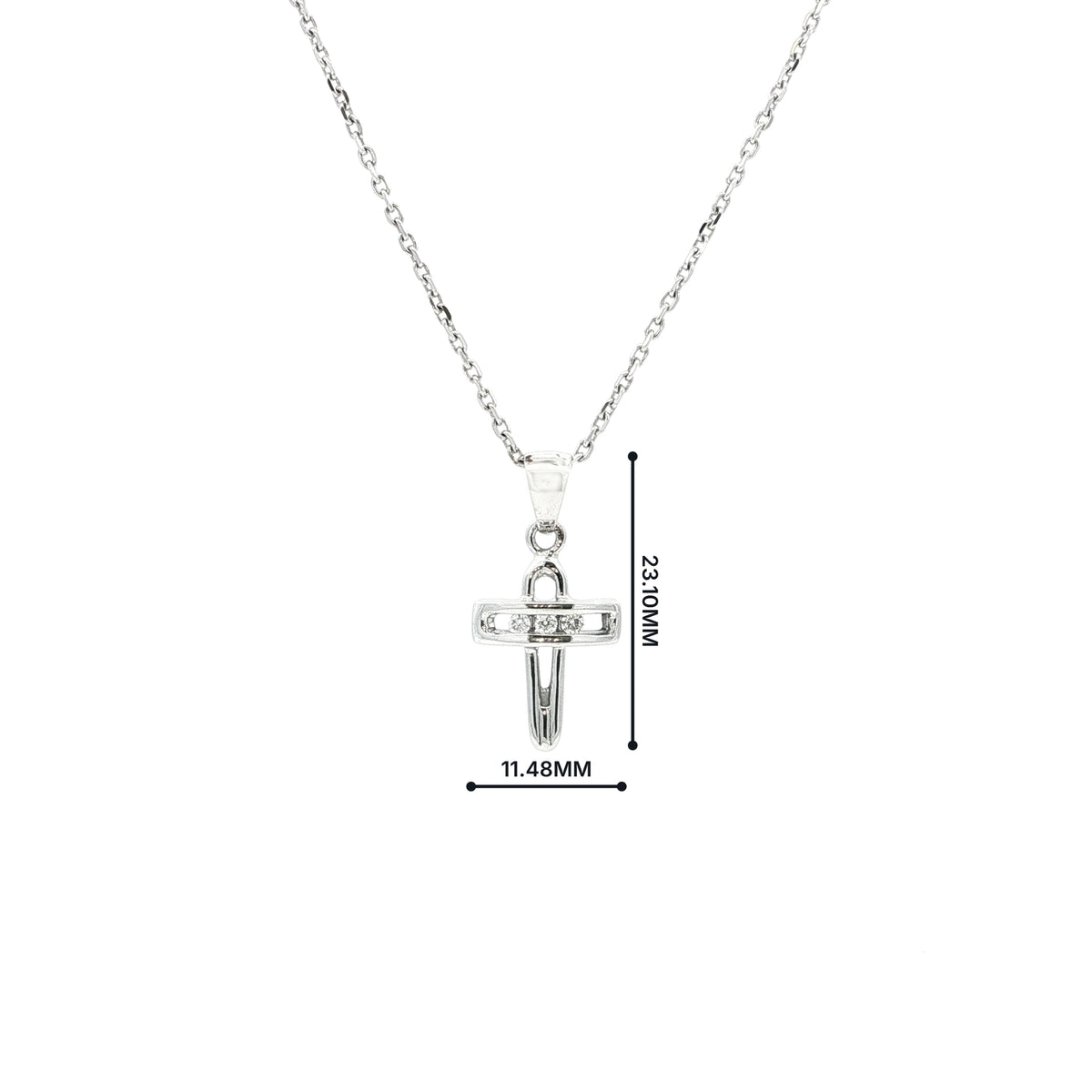Three Stone Natural Diamond Open Cross Pendant in 18ct White Gold
