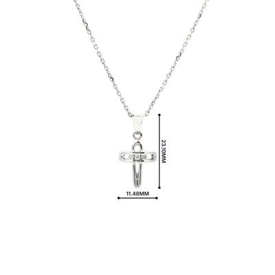 Three Stone Natural Diamond Open Cross Pendant in 18ct White Gold