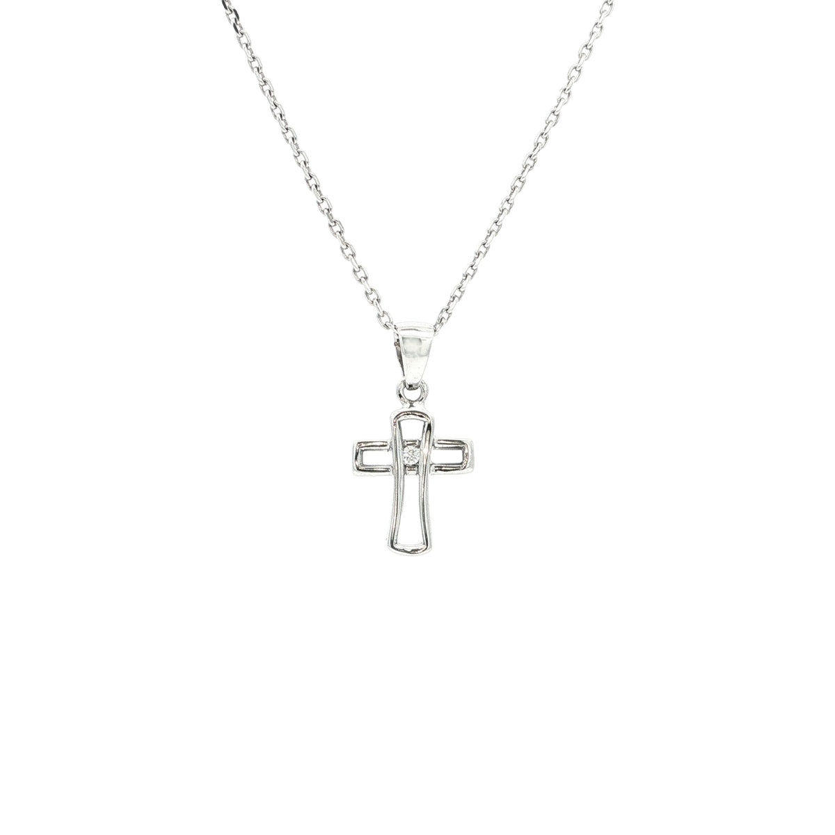 Open Cross and Natural Diamond Pendant in 18ct White Gold