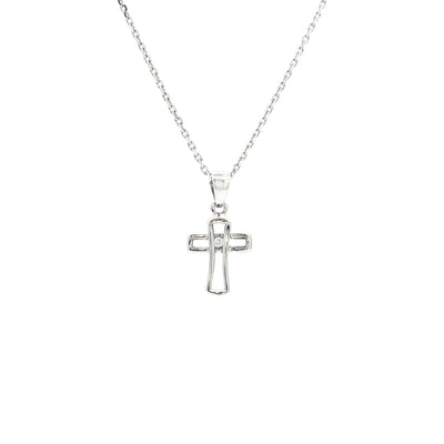 Open Cross and Natural Diamond Pendant in 18ct White Gold