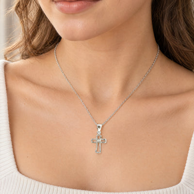 Open Cross and Natural Diamond Pendant in 18ct White Gold