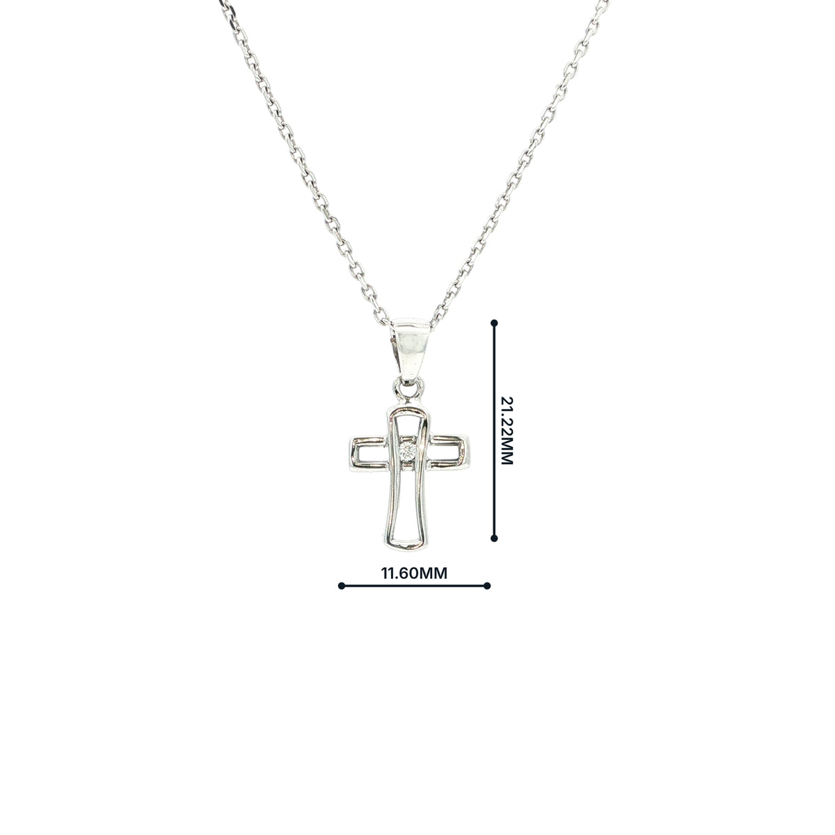 Open Cross and Natural Diamond Pendant in 18ct White Gold
