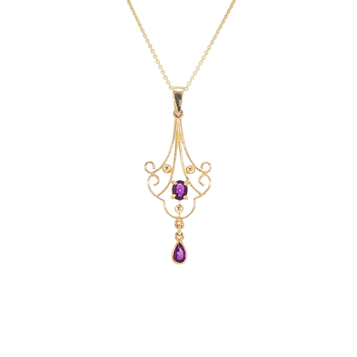Vintage Inspired Amethyst Filigree Pendant in 9ct Yellow Gold