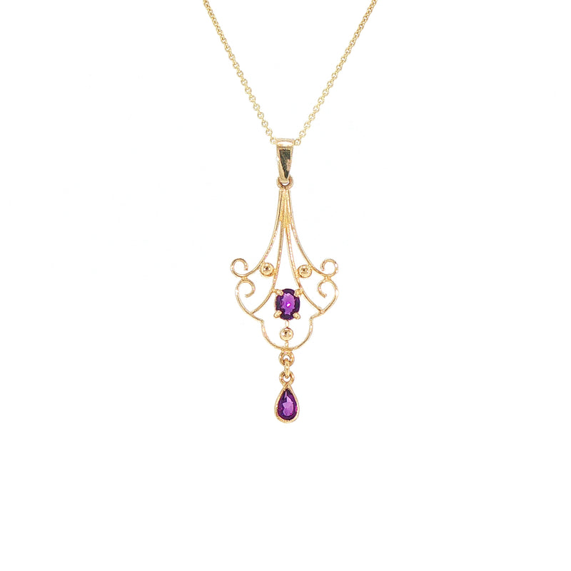 Vintage Inspired Amethyst Filigree Pendant in 9ct Yellow Gold
