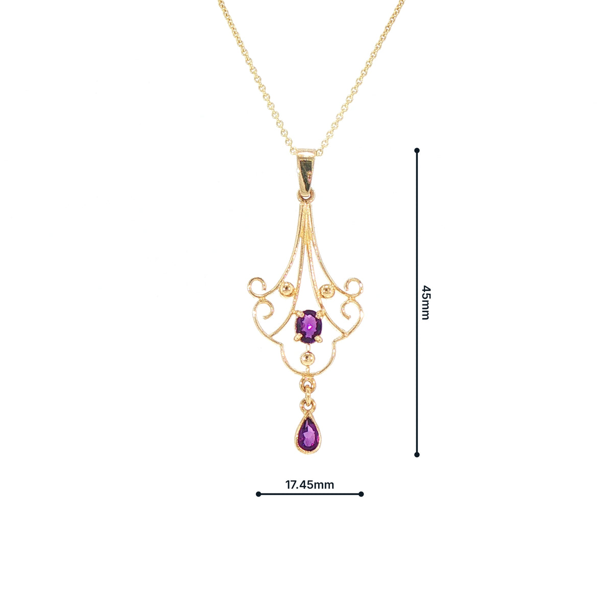 Vintage Inspired Amethyst Filigree Pendant in 9ct Yellow Gold
