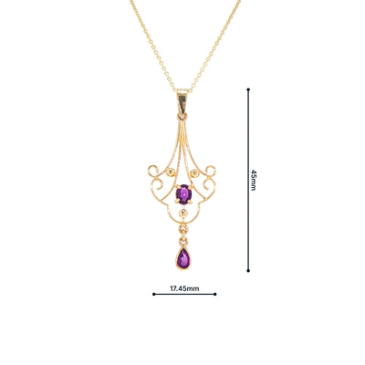 Vintage Inspired Amethyst Filigree Pendant in 9ct Yellow Gold