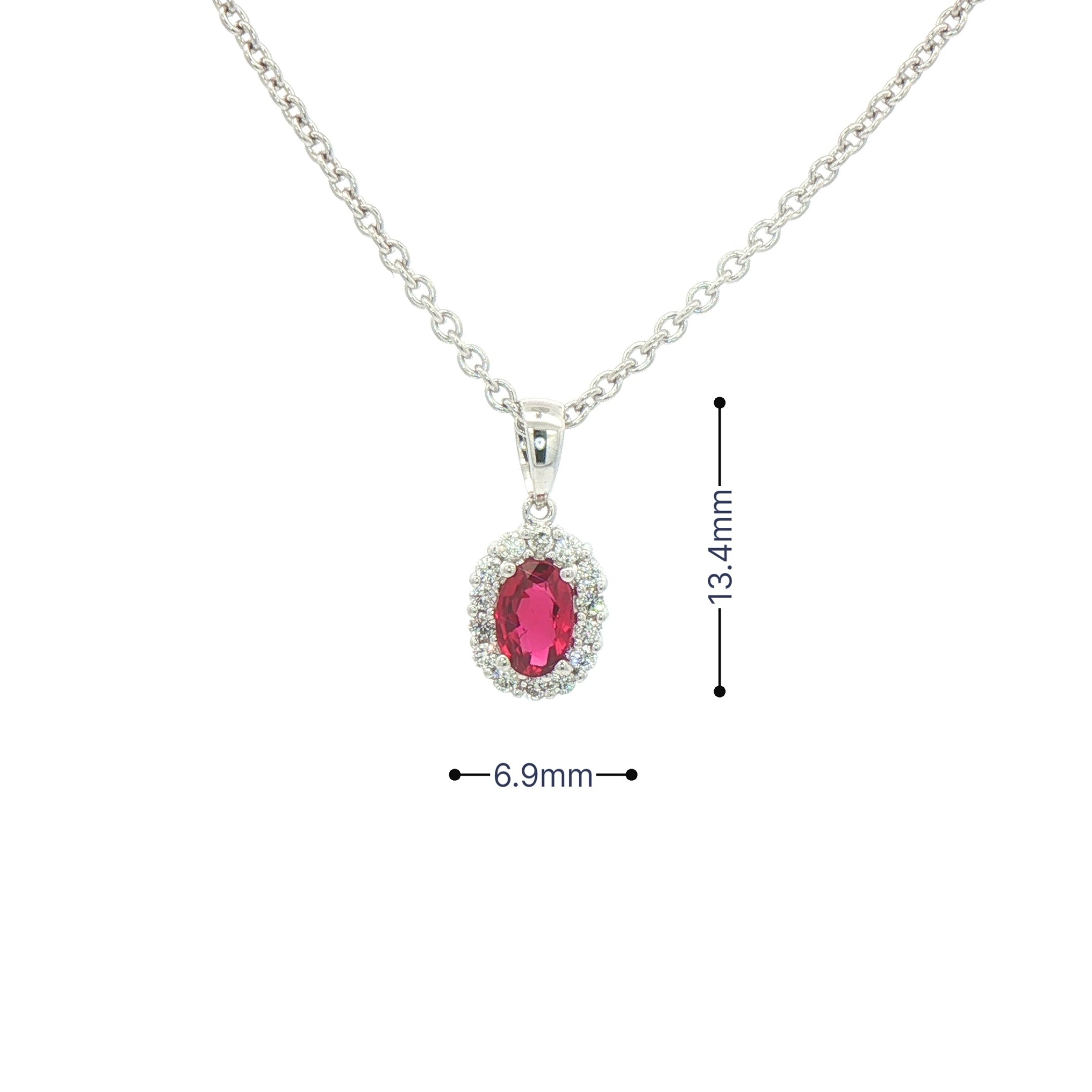 0.52ct Oval Ruby & 0.15ct Natural Diamond Halo Pendant in 18ct White Gold