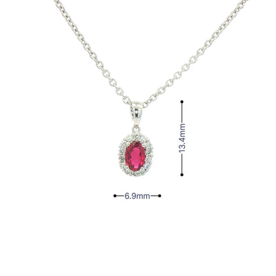 0.52ct Oval Ruby & 0.15ct Natural Diamond Halo Pendant in 18ct White Gold