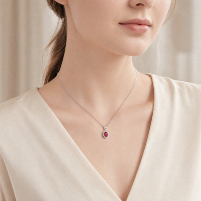 0.52ct Oval Ruby & 0.15ct Natural Diamond Halo Pendant in 18ct White Gold