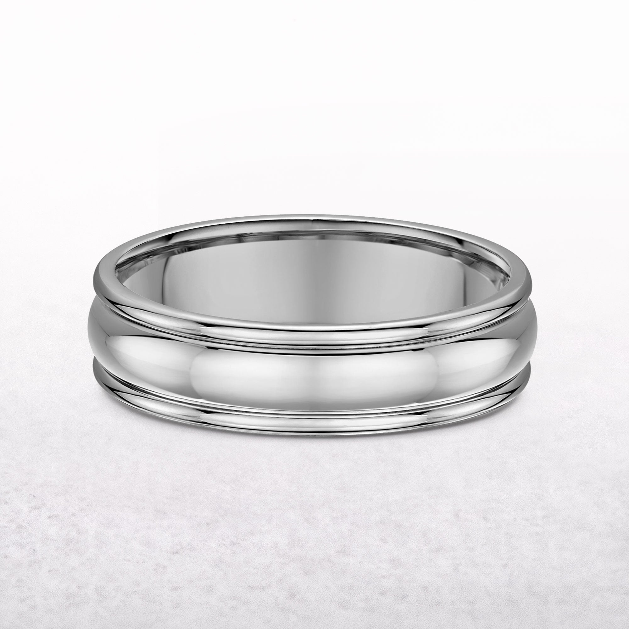 6mm Barrel Shape Polished Gents Wedding Band In 18ct White Gold