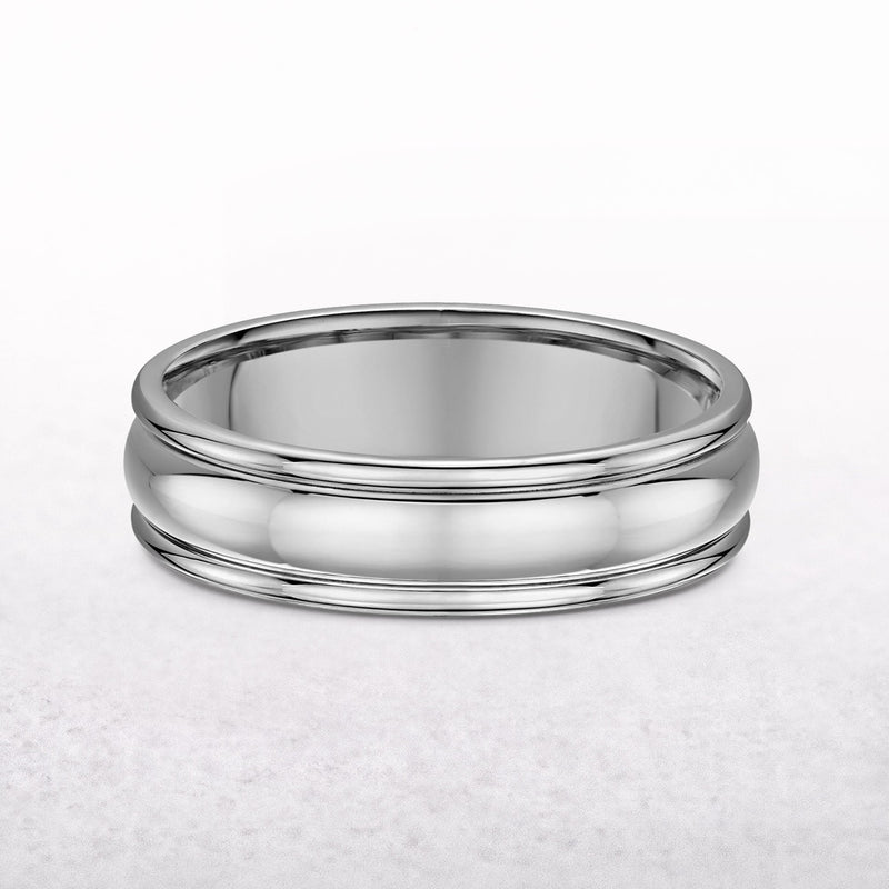 6mm Barrel Shape Polished Gents Wedding Band In 18ct White Gold