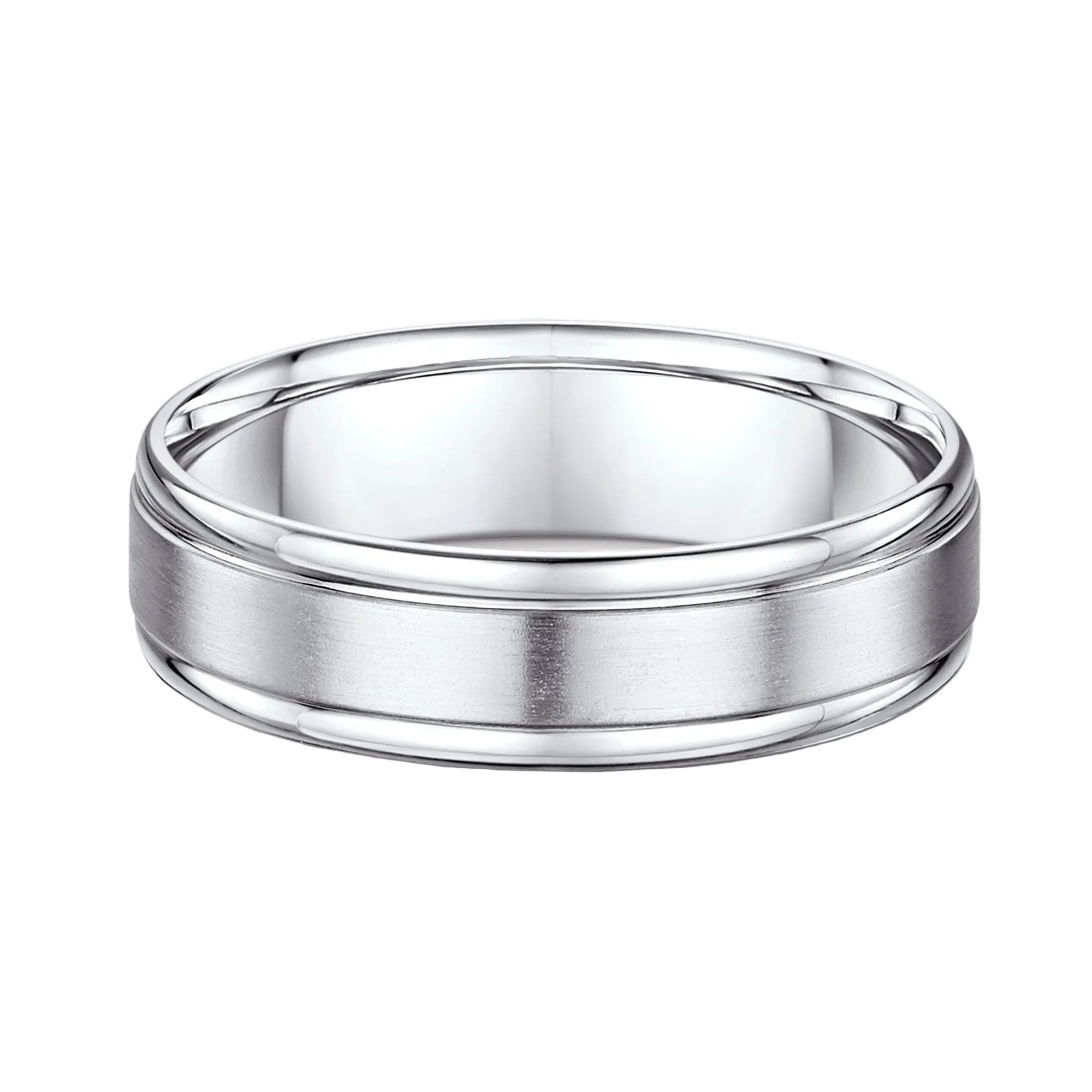 6mm Gents Satin Centre & Polished Rounded Edged Wedding Band In 9ct White Gold