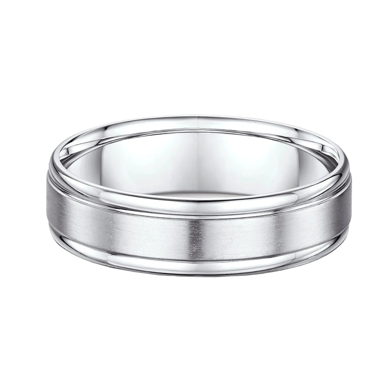 6mm Gents Satin Centre & Polished Rounded Edged Wedding Band In 9ct White Gold