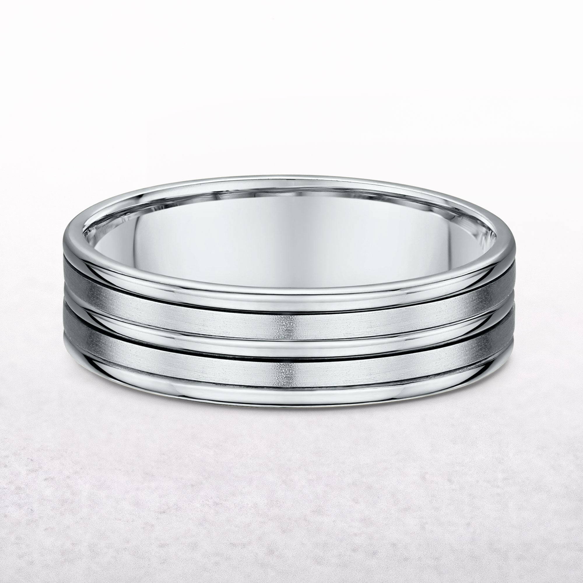 6mm Gents Satin & Polished 5 Row Fancy Wedding Band In 18ct White Gold