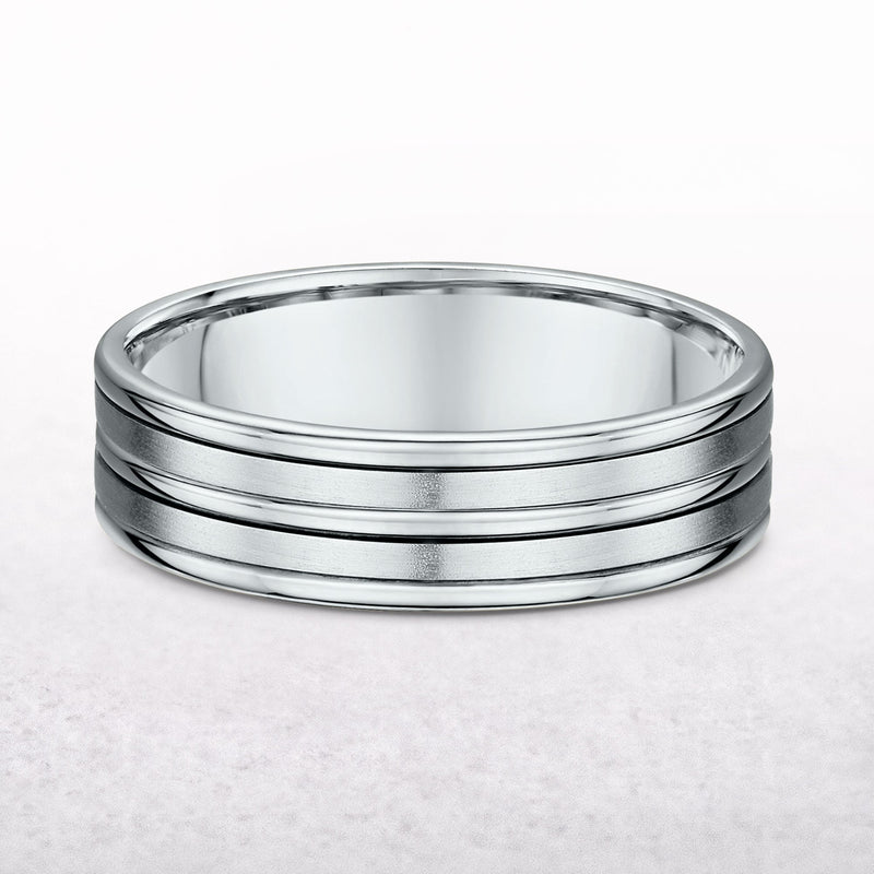 6mm Gents Satin & Polished 5 Row Fancy Wedding Band In 18ct White Gold