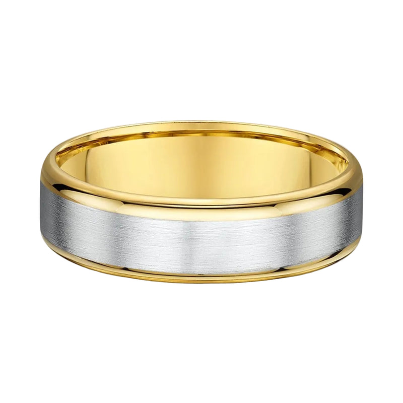 6mm Gents Satin White Gold Centre & Polished Yellow Gold Edge Wedding In 9ct Gold