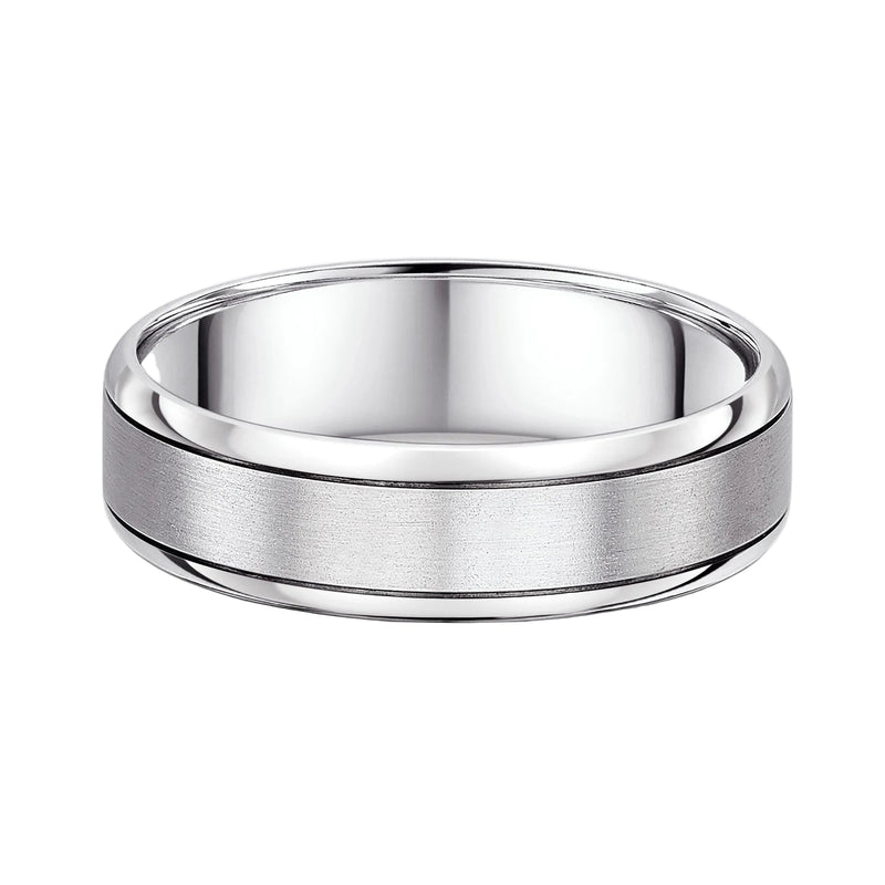 6mm Satin Centre & Polished Edge Gents Wedding Band In 9ct White Gold