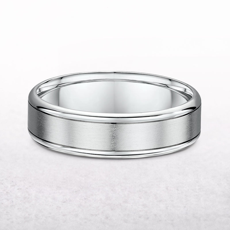 6mm Satin Centre & Polished Round Edge Gents In 9ct White Gold