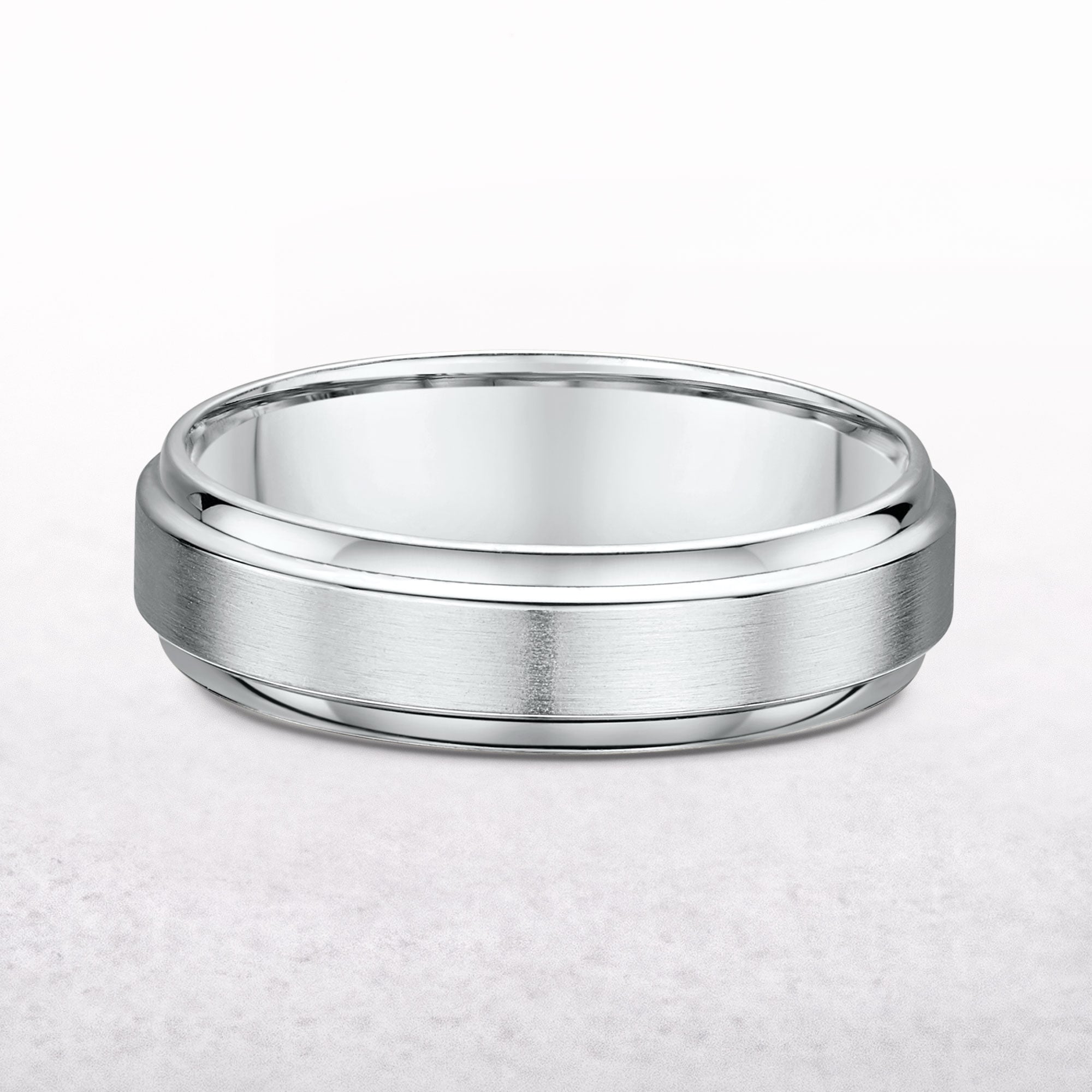 6mm Satin & Polished Raised Centre Gents Wedding Band In 9ct White Gold