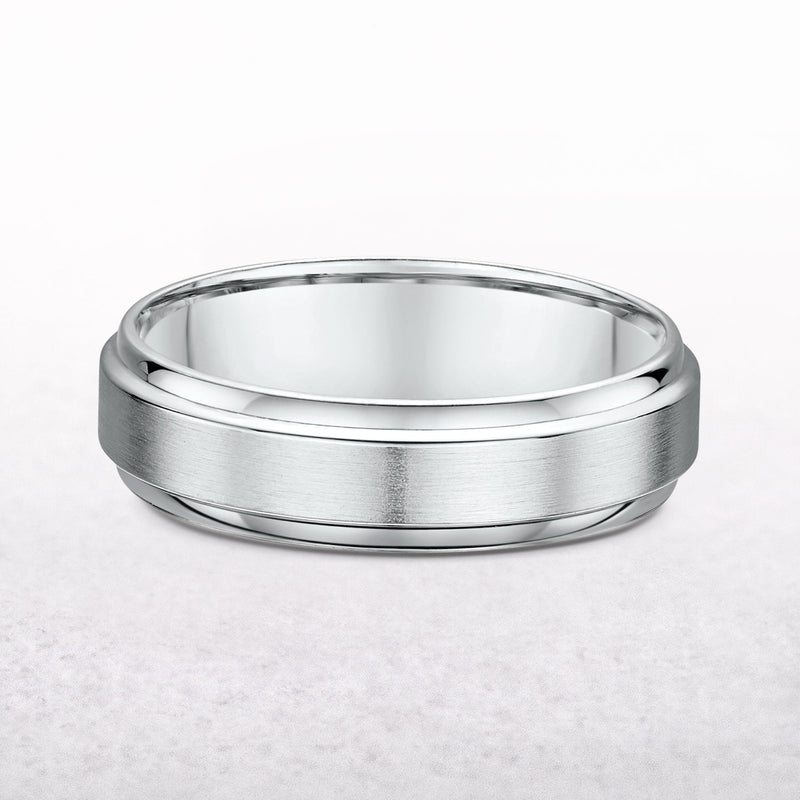 6mm Satin & Polished Raised Centre Gents Wedding Band In 9ct White Gold